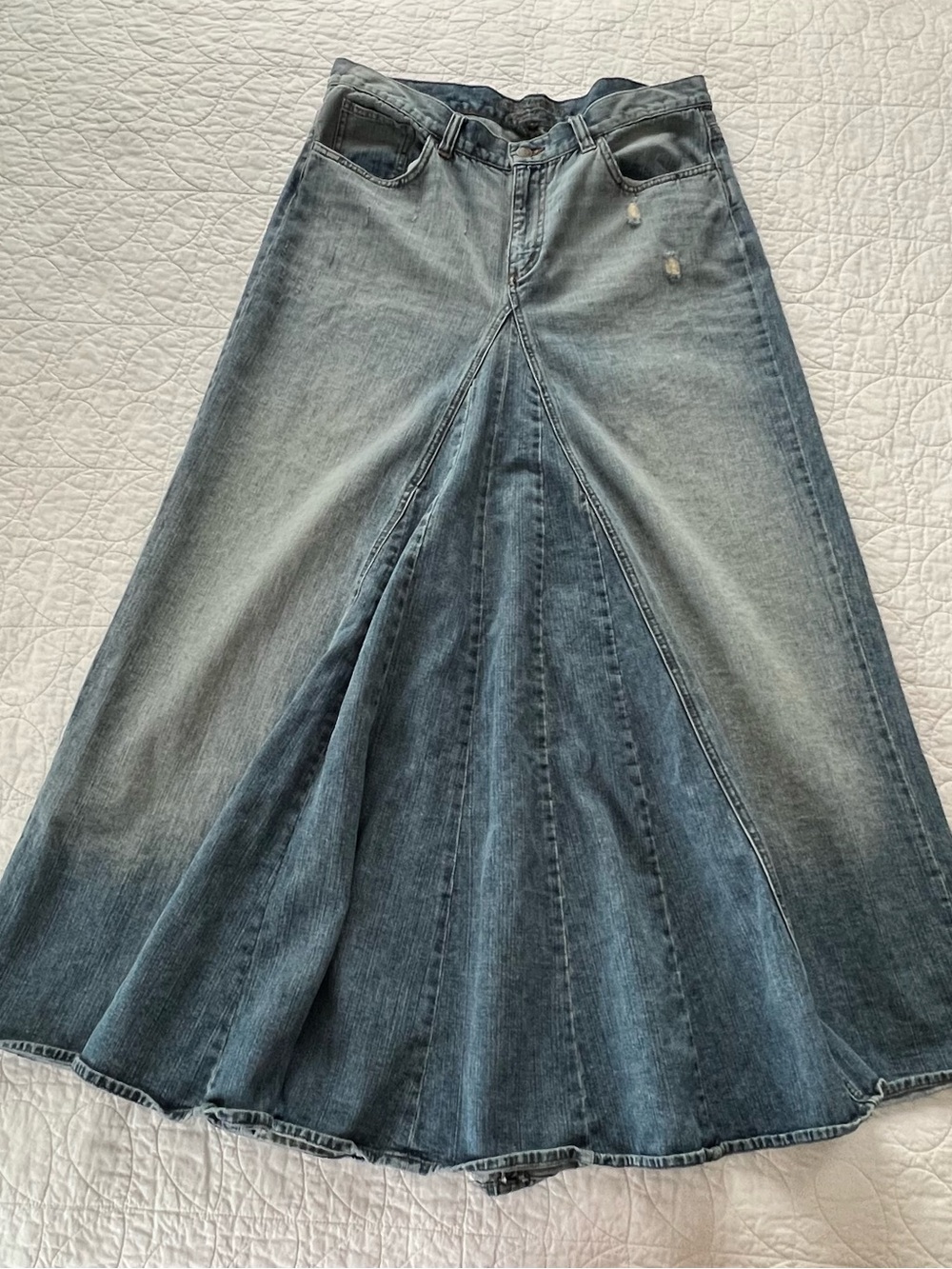 Ralph Lauren Jeans Co VTG Y2K 2-Tone Distressed Blue Denim Maxi Skirt Grunge
